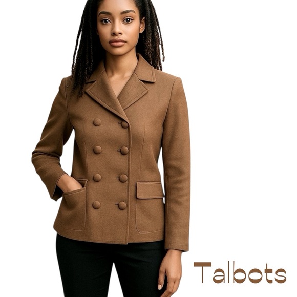 Talbots Dark Tan 100% Cotton Double Breasted Career Office Jacket NWOT Size 6P - Picture 1 of 12